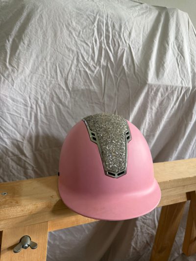 Rij cap, veiligheids helm roze met glitters verstelbaar